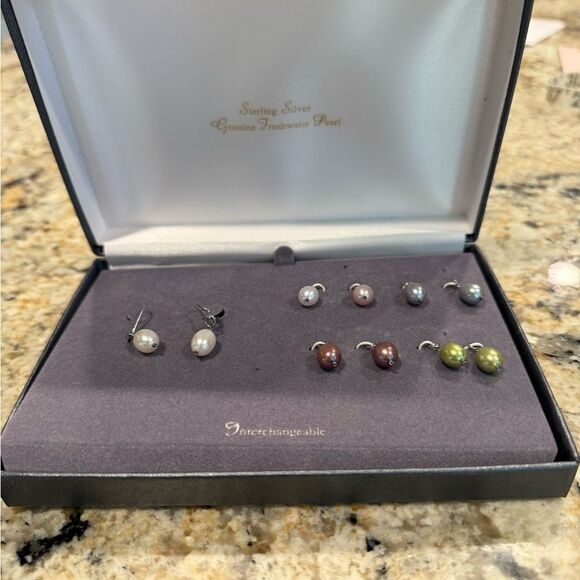 Fresh water pearls Interchangeable Sterling Silver Pearl Earrings Set - Picture 8 of 11